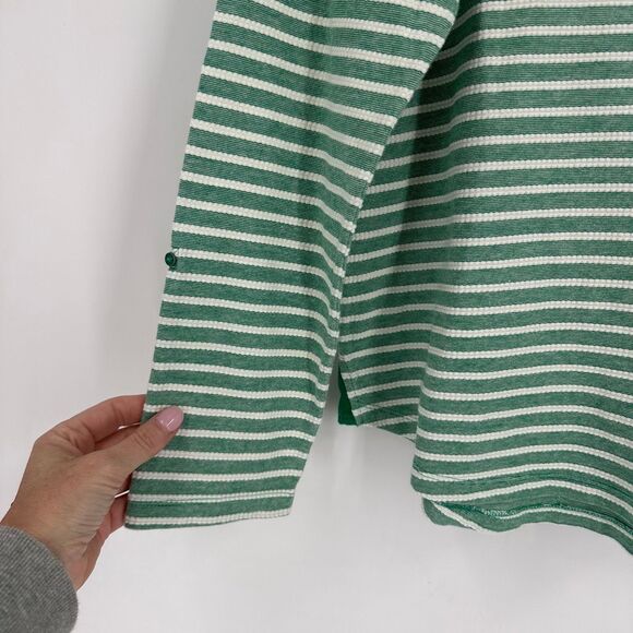 Lands' End Women’s Kelly Green Striped LS Top‎ W/ Chest Pocket Textured Size L - Picture 5 of 8